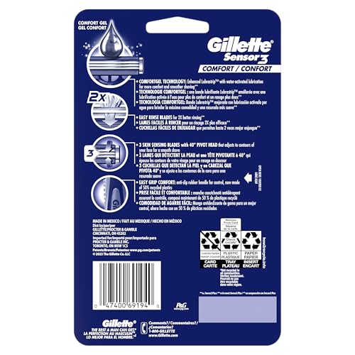 Gillette Sensor3 Comfort Men's Disposable Razors, 12 Razors
