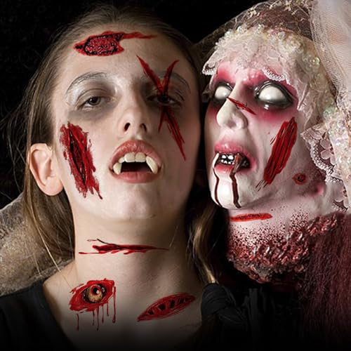 Fake Scars Temporary Tattoos A - 60+PCS Horror Blood Zombie Wounds Halloween