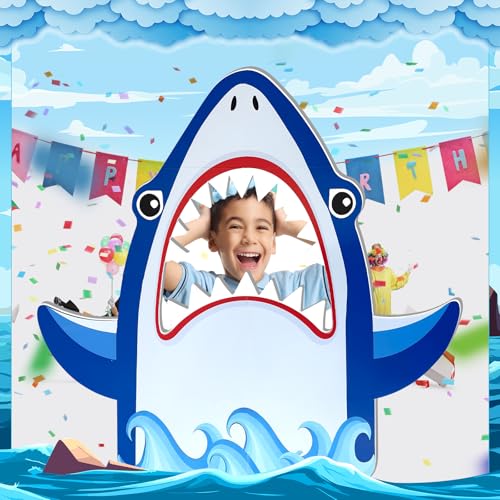4 Ft Shark Theme Party Photo Backdrop - Shark Cutout Photo Booth - 47 Inch