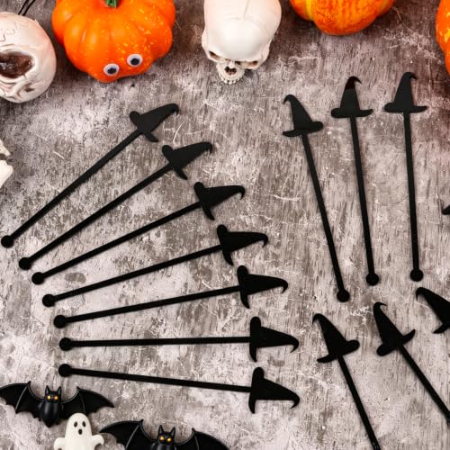 Black 5.9 Inch Halloween Witch Hat Cocktail Stir Sticks - 30pcs Reusable Acrylic Drink Picks