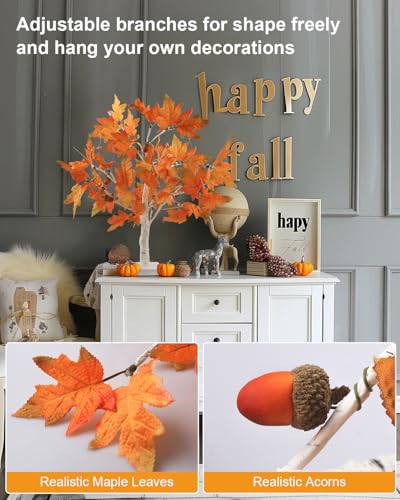 Fall Light Up Artificial Maple Tree Set - 22 Inch Battery-Operated LED Decor for Thanksgiving & Halloween