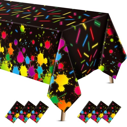 VitalCozy 6 Pcs Neon Glow-in-The-Dark Tablecloths for Parties - 80s Style