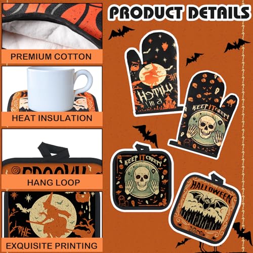 Halloween Gothic Witchy Ghost Kitchen Towel & Oven Mitts Set - Spooky Decor
