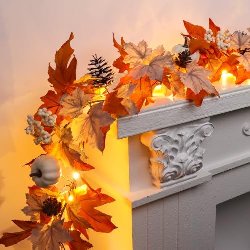 Fall Decor 6FT Lighted Autumn Garland with Timer & Pumpkins - Set A