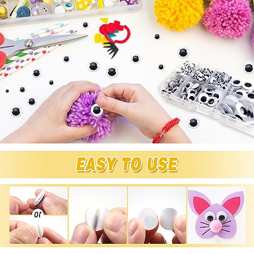 Self-Adhesive Wiggle Googly Eyes Set - 800pcs Assorted Sizes for Crafts and DIY