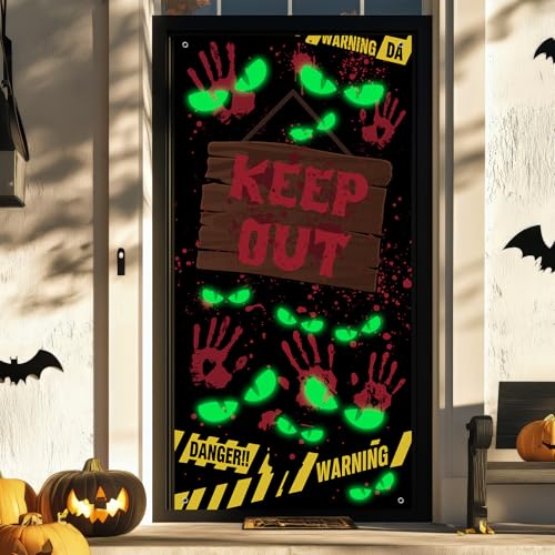 Horrible Halloween Door Cover with Glow-in-The Dark Eyes - 3D Mummy Decoration, 35.4 x 70.9 Inches - Variation of THIS listing