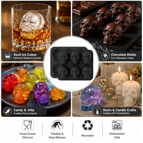 Skull Silicone Mold 2-Pack - 6-Cavity 3D Halloween Cake & Candy Molds