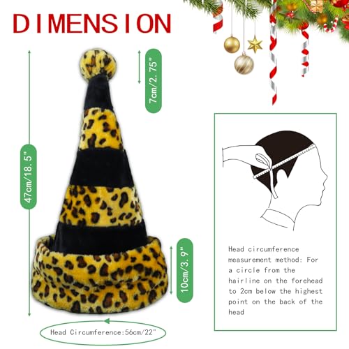 Leopard Santa Hat Unisex Christmas Party Hat with Fluffy Pompom - Holiday Costume Accessory