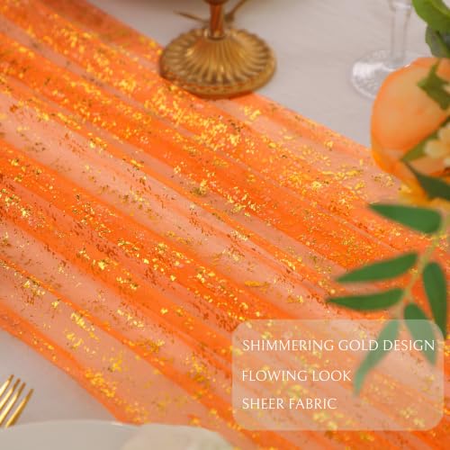 Orange Gold Table Runner 10ft Metallic Foil Sheer Gauze Decor - Variation of THIS listing