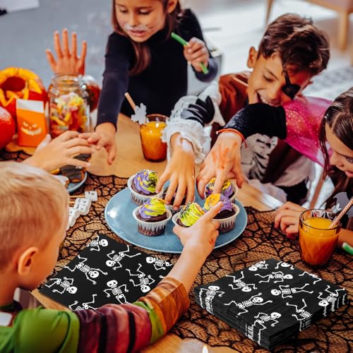 Halloween Skeleton Paper Napkins - 100 Pcs, 13x13 Inches Party Supplies - Skeleton Variation