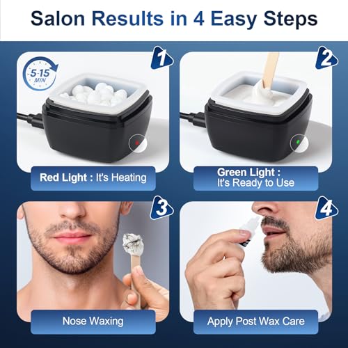 Men's Nose Wax Removal Kit - Fast Heating, Black, 10g Hard Wax Beads