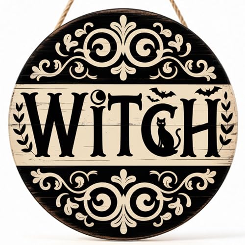 Halloween Witch Sign Wall Decor Welcome Wooden Hanging Sign - Brown Variation