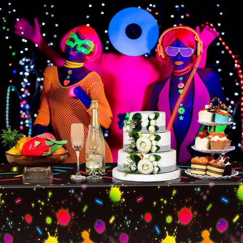 VitalCozy 6 Pcs Neon Glow-in-The-Dark Tablecloths for Parties - 80s Style