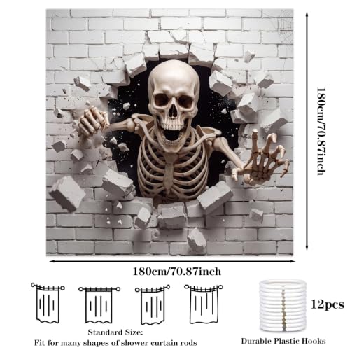 Halloween Shower Curtain with 3D Skull Design - Waterproof Bathroom Decor - Variation: 3D Skull