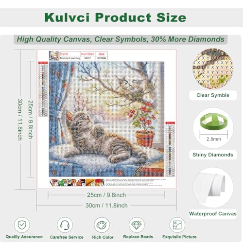 Cat Diamond Painting Kit 12x12 Inch - DIY Rhinestone Art Craft for Adults