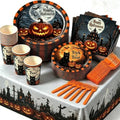 Halloween Party Supplies Set for 24 Guests - Plates, Napkins, Cups, Forks & Tablecloth - Halloween