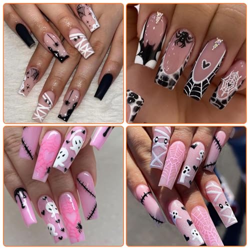 Halloween Spooky Nail Stickers - Black & White Spider Web Blood Heart Ghost Decals - 6 Sheets