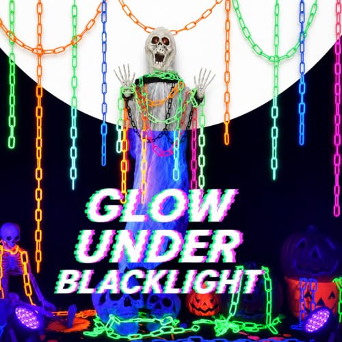 Glow in The Dark Neon Plastic Chain - Fluorescent Party Decor 10 Pcs Under UV Light