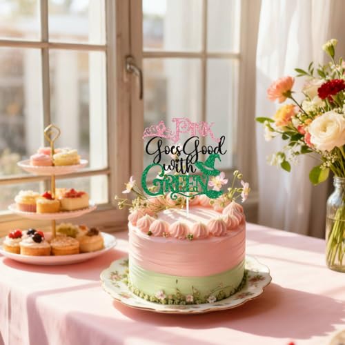 Magical Witch Princess Cake Topper for Birthday Party Decorations - Pink and Green