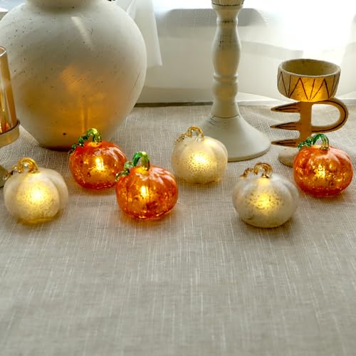 Silver Light Up Pumpkin Set of 3 - Small Glass Halloween Fall Decor for Tables