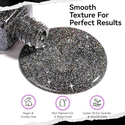 Black Glitter Nail Polish - Rainbow Sparkly Quick Dry with Variation Z016-Glitter Black Sparkle