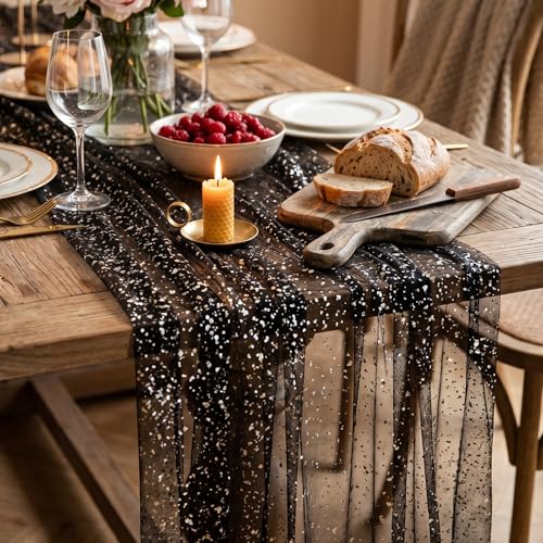 Black Gold Galaxy Star Tablecloth - 120 x 28 Inch, Sorcristy