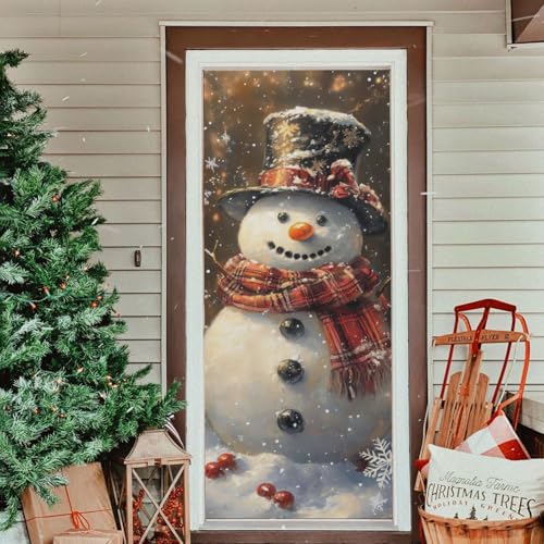 Burbuja Christmas Snowman Door Cover - Stretch Fabric Holiday Porch Decoration 32x79 in Variation of A27