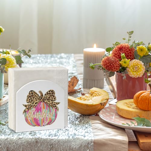 Fall Thankful Leopard Print Pumpkin Napkin Holder Decor Desk Stand - Fall2