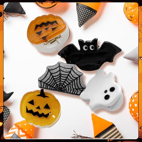 Halloween Claw Clips Set - Spooky Pumpkin Ghost Spider Web Hair Accessories for Kids