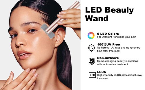 Red Light Therapy for Face, 6 in 1 LED Light Therapy Eye Equipment for Skin,Face Wand with Facial Massager, Skincare Facial Wand,Vibration, Thermal, Microcurrent，Portable Beauty Tools