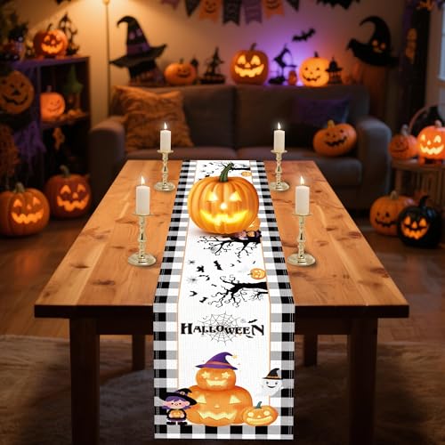 Halloween Table Runner 13x72 Inch Linen Fall Kitchen Dining Decor