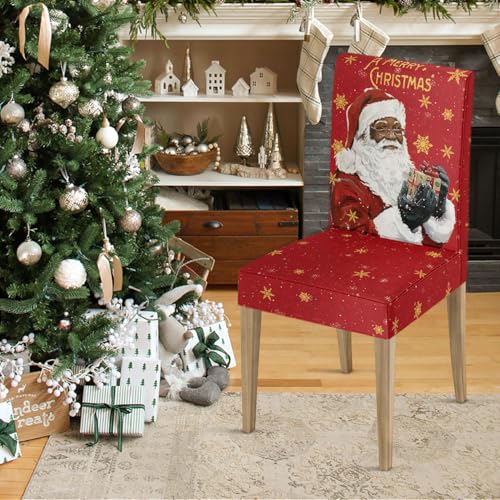 Christmas Black Santa Chair Covers Set - 6 Pieces, Red Variation