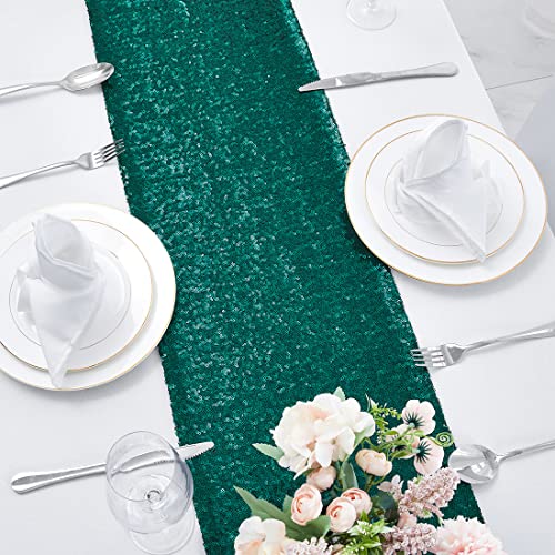 Hunter Green Sequin Table Runner - 12 x 108 Inches, 6 Pack for Wedding & Party Decor