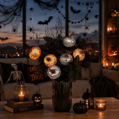 Halloween Pumpkin Decor Set with Disco Pumpkins & Black Branches - 9 Pieces