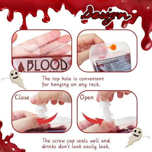 100 Pack Halloween Blood Bags for Drinks - Reusable Food Grade Drink Pouches with Funnel