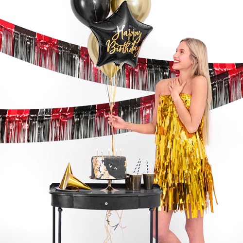 Black Red Foil Fringe Garland - 5 Pack 10 Feet Tinsel Party Decorations