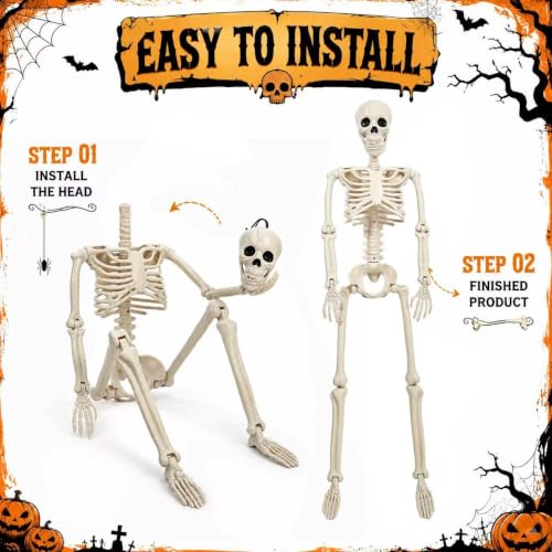 3Ft Halloween Skeleton Decorations Outdoor - Life Size Posable Skeletons Bone White 2 Pack
