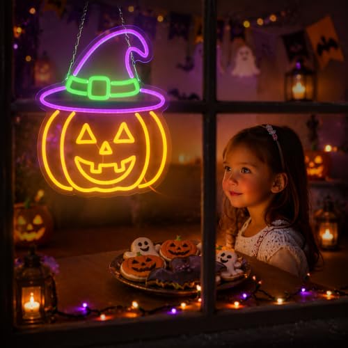 Halloween Neon Sign - Pumpkin LED Witch Hat Jack-o'-Lantern Light Decor - Variation of THIS listing
