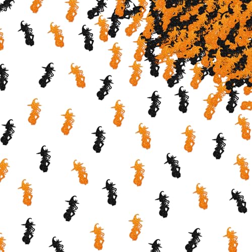 120pcs Witch Confetti for Baby Shower Party Decorations - Black & Orange Glitter Scatter
