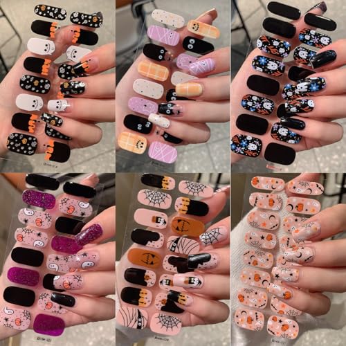 Halloween Ghost Pumpkin Spider Web Nail Stickers - 6 Sheets Halloween Nail Art Wraps with 3D Self-Adhesive Designs - Variation of THIS listing