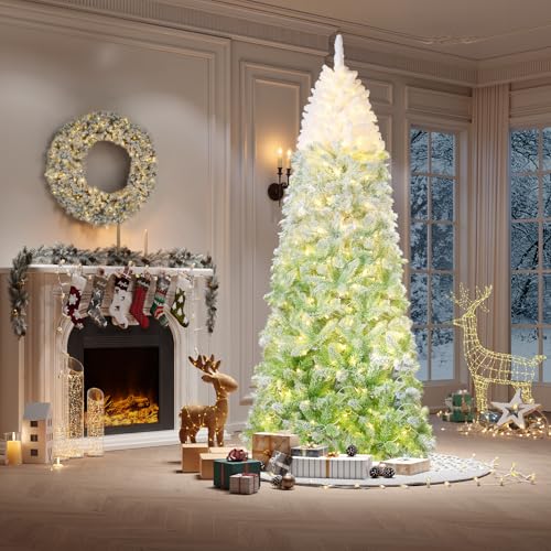 6Ft Slim Artificial Christmas Tree with Pink Green Gradient Flocked Branches - Space-Saving Holiday Decor