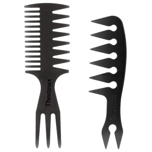 Skiennix Hair Comb Styling Set - Double-Sided Brushes & Afro Pick for African American Hair | 2-Piece Black Set