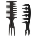 Skiennix Hair Comb Styling Set - Double-Sided Brushes & Afro Pick for African American Hair | 2-Piece Black Set