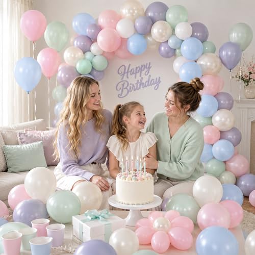 Pastel Balloons 60 Pcs Set with Pink, Green, Blue, Neutral Tones for Party Decorations