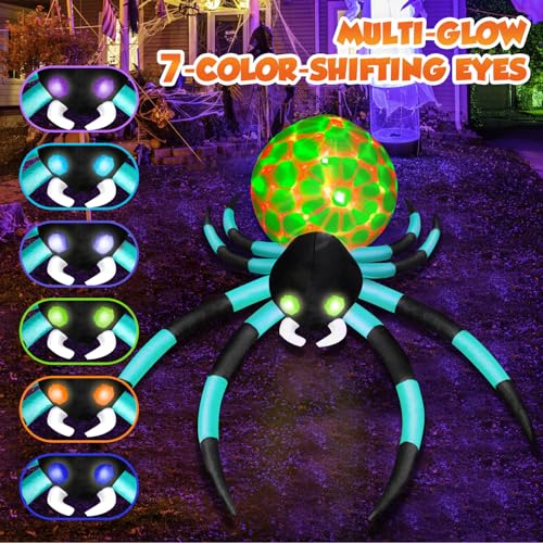 12Ft Giant Halloween Inflatable Spider Yard Decoration with Color-Shifting Eyes and Flashing Belly