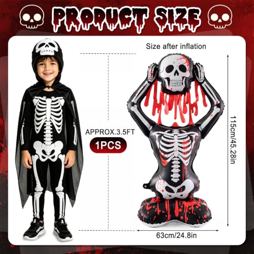 3.5FT Self Standing Bloody Skeleton Balloon Halloween Decor - Indoor Outdoor