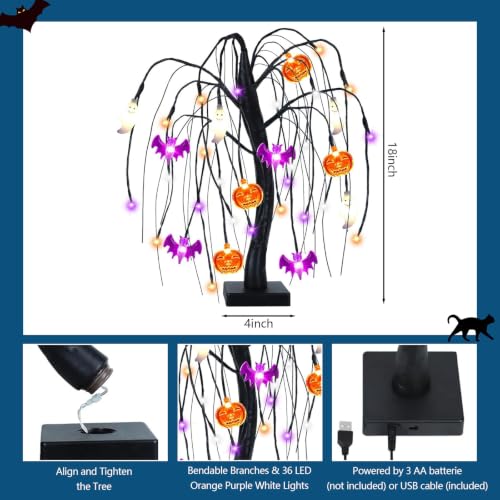 Halloween Black Tree Light Decor - 18 Inch Fall Indoor Halloween Tree - Variation of THIS listing