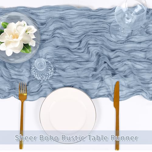 3 Pack Dusty Blue Cheesecloth Table Runner 17x108 Inch for Wedding Party Home Decor
