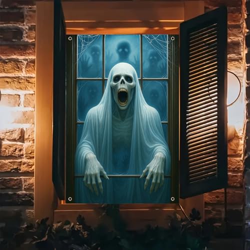 Halloween Ghost Window Cover - White Polyester Decor, 31x47 Inch - Variation Y2561011XQSX