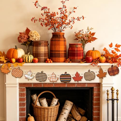 Fall Pumpkin Garland with Wooden Beads - Rustic Autumn Wall Decor - Fall Variation